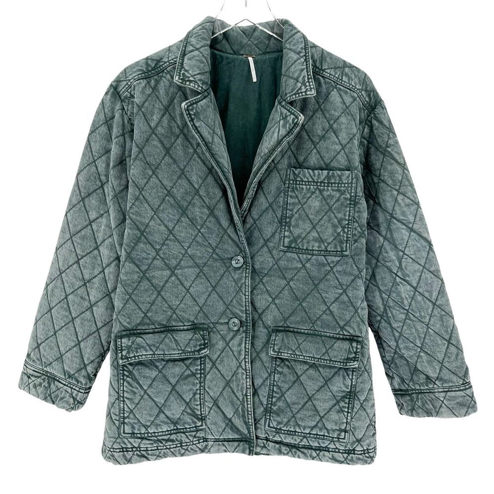 Young Fabulous & Broke Walker Quilted‎ Jacket Size M Green Mineral Wash Shacket
